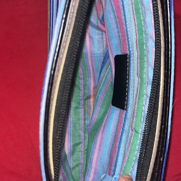 Vintage Kate Spade New York Handbag, Blue Brown Striped, Top Handle Purse - Picture 6 of 6
